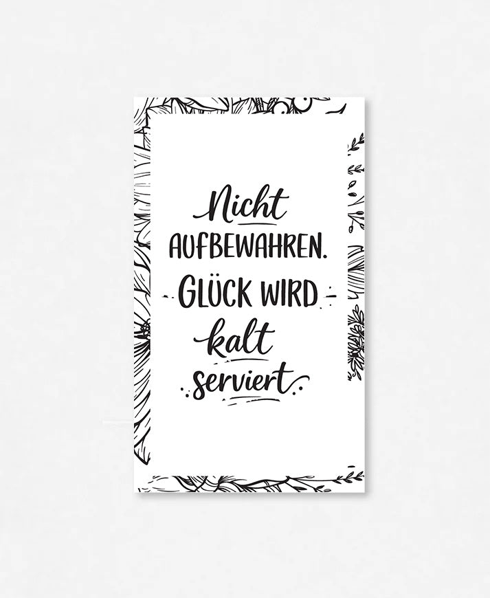 Flaschenetikette «Glück wird kalt serviert»